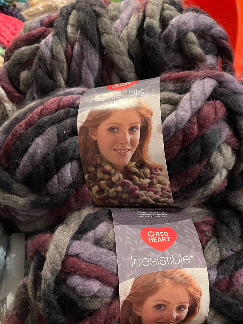 3 Red Heart Irresistible Yarn ENCHANTING Purple Plum Gray Jumbo Lot Brushed